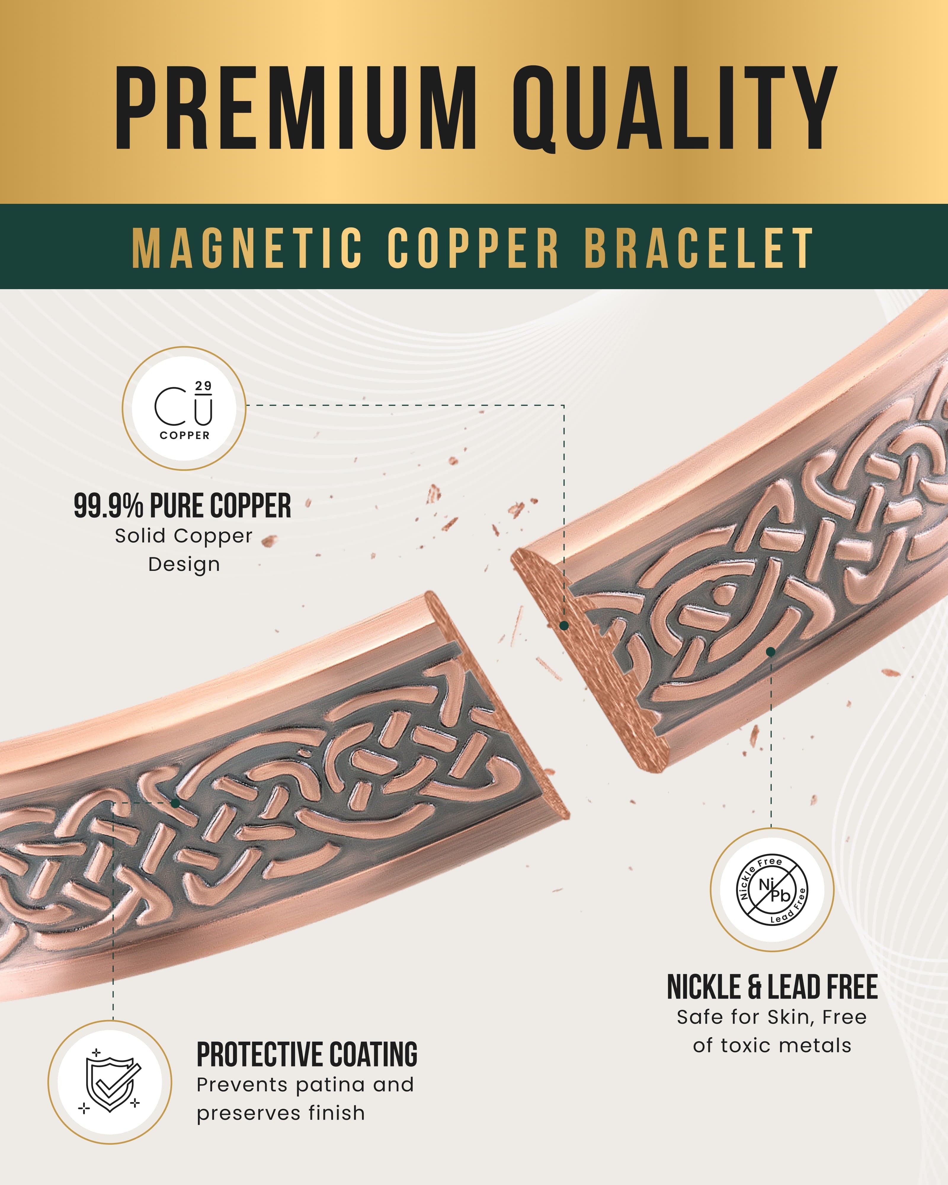 Stamped Shielded Knot Magnetic Copper Bracelet Cuff for Men