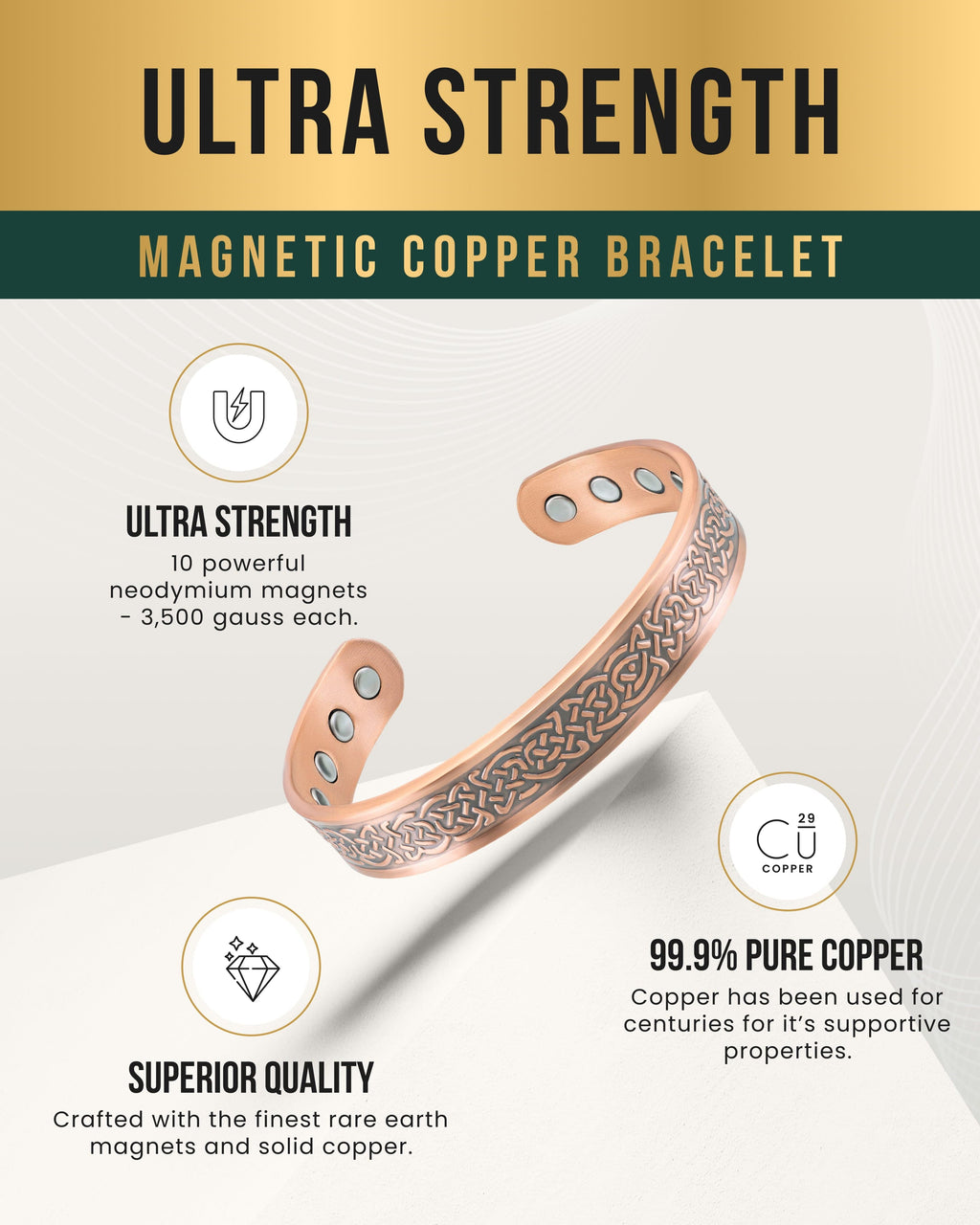 Stamped Shielded Knot Magnetic Copper Bracelet Cuff for Men