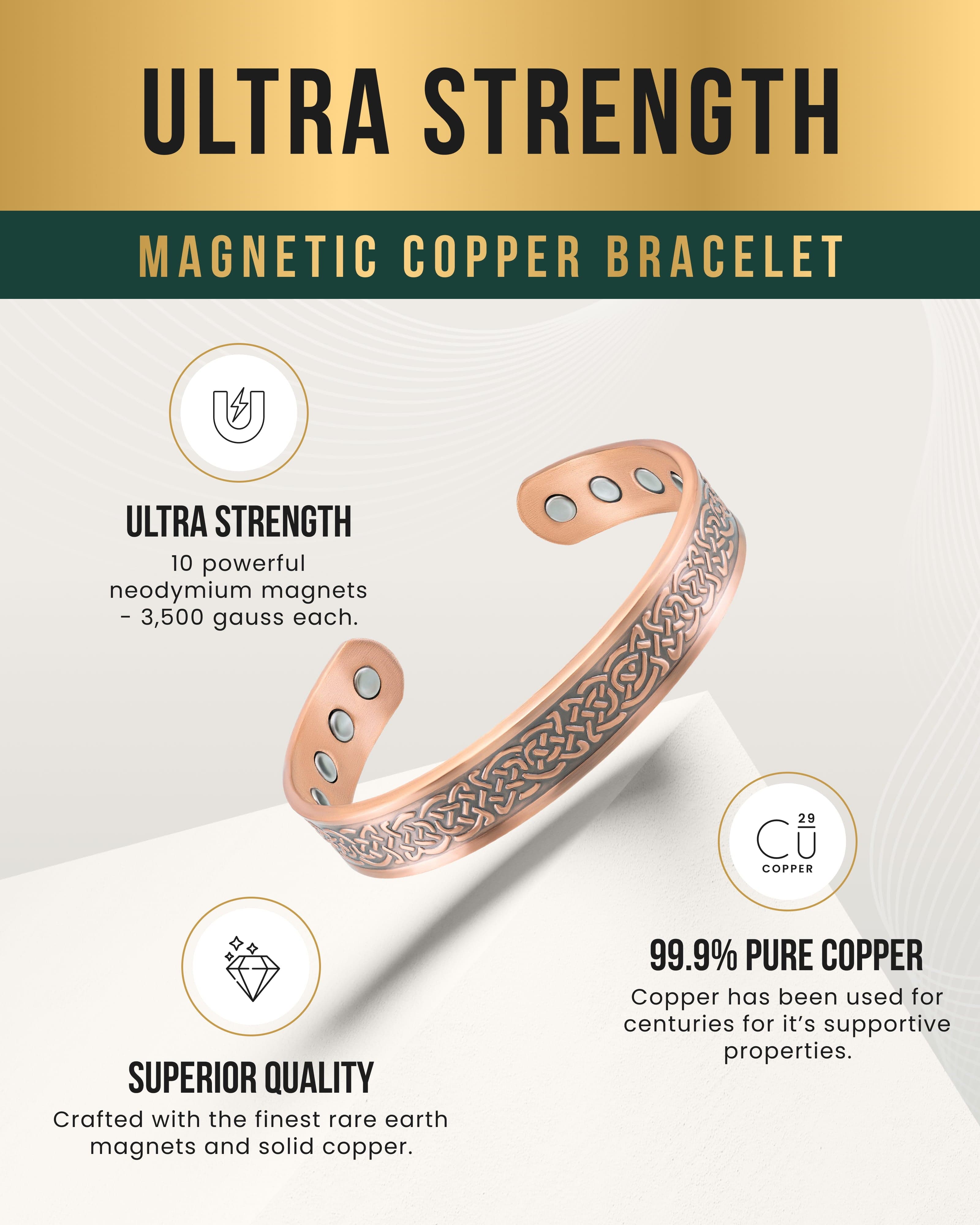 Stamped Shielded Knot Magnetic Copper Bracelet Cuff for Men