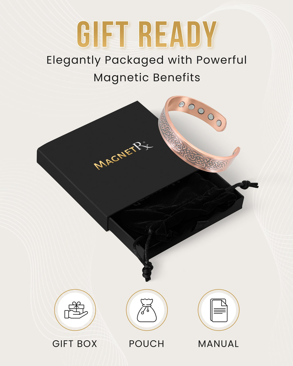 Stamped Shielded Knot Magnetic Copper Bracelet Cuff for Men