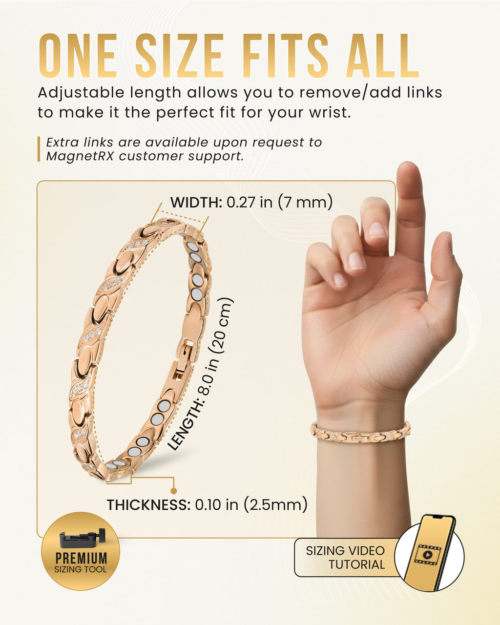 Women's Ultra Strength Magnetic Bracelet Crystal XO (Rose Gold)