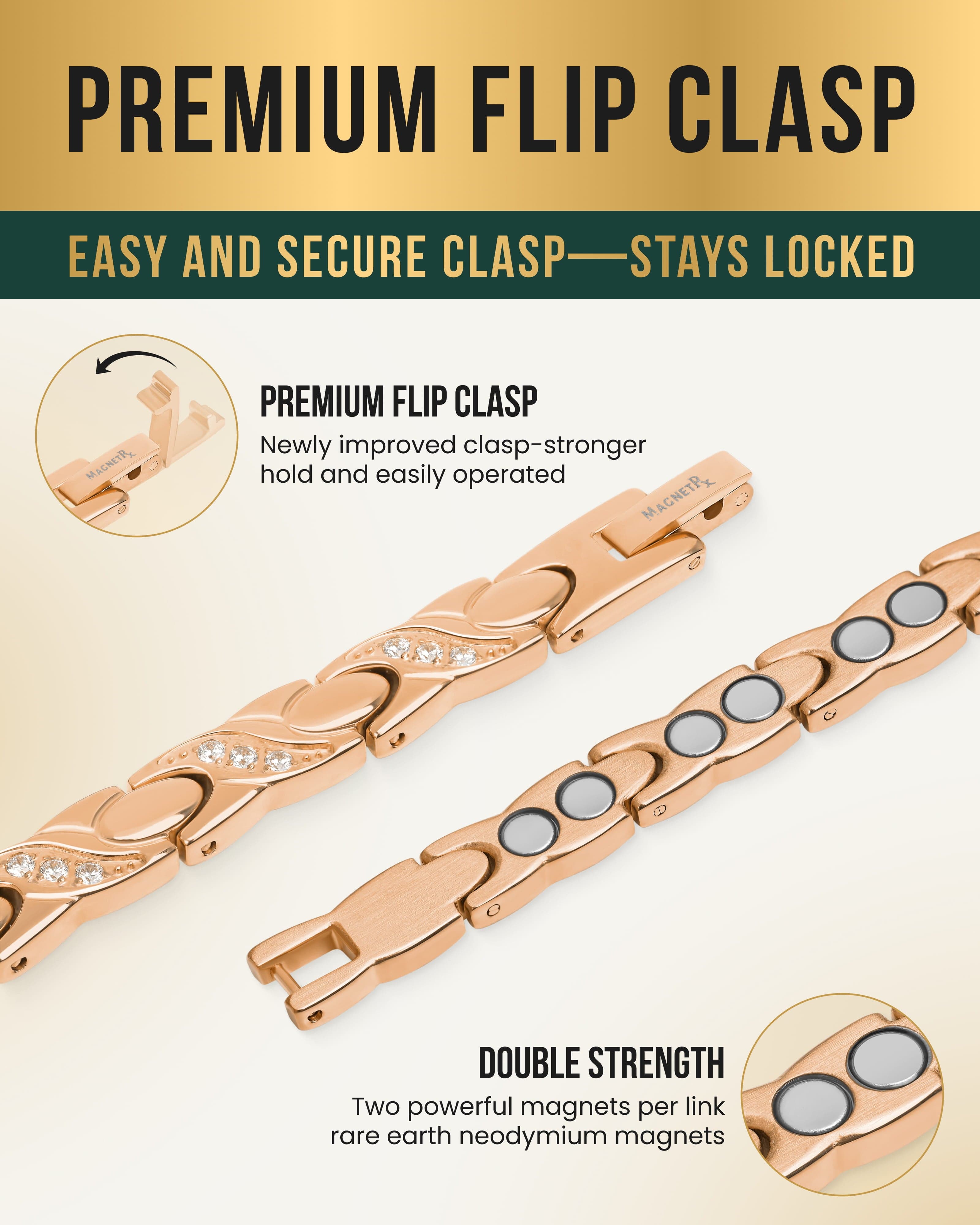 Women's Ultra Strength Magnetic Bracelet Crystal XO (Rose Gold)