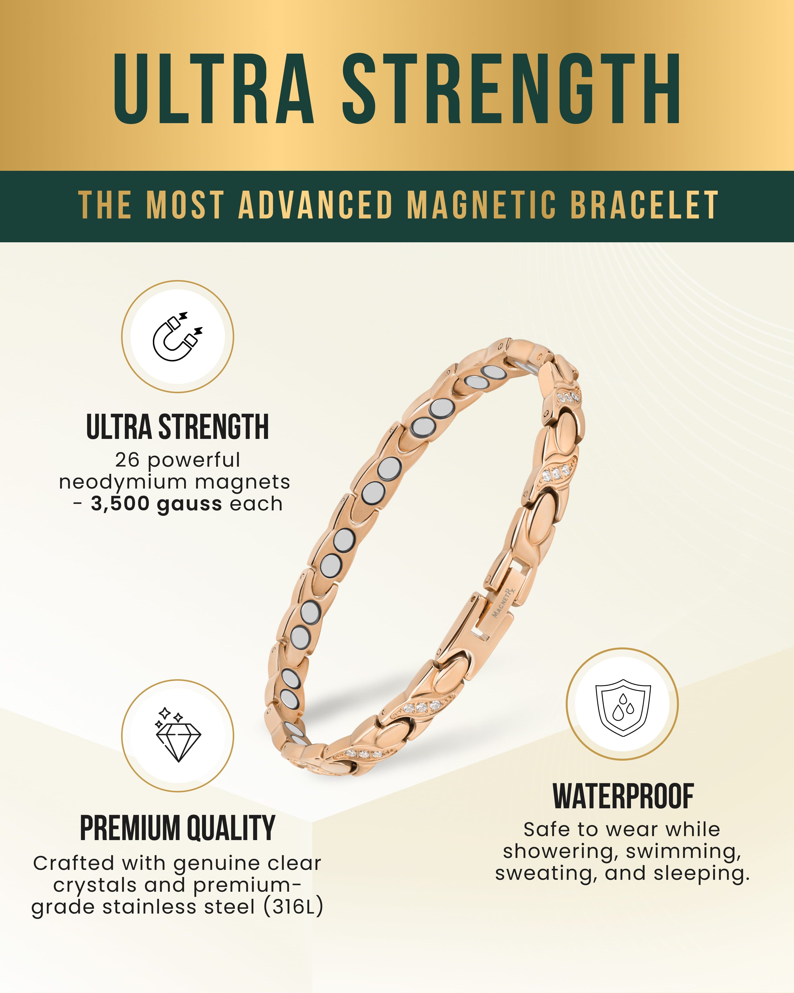 Women's Ultra Strength Magnetic Bracelet Crystal XO (Rose Gold)