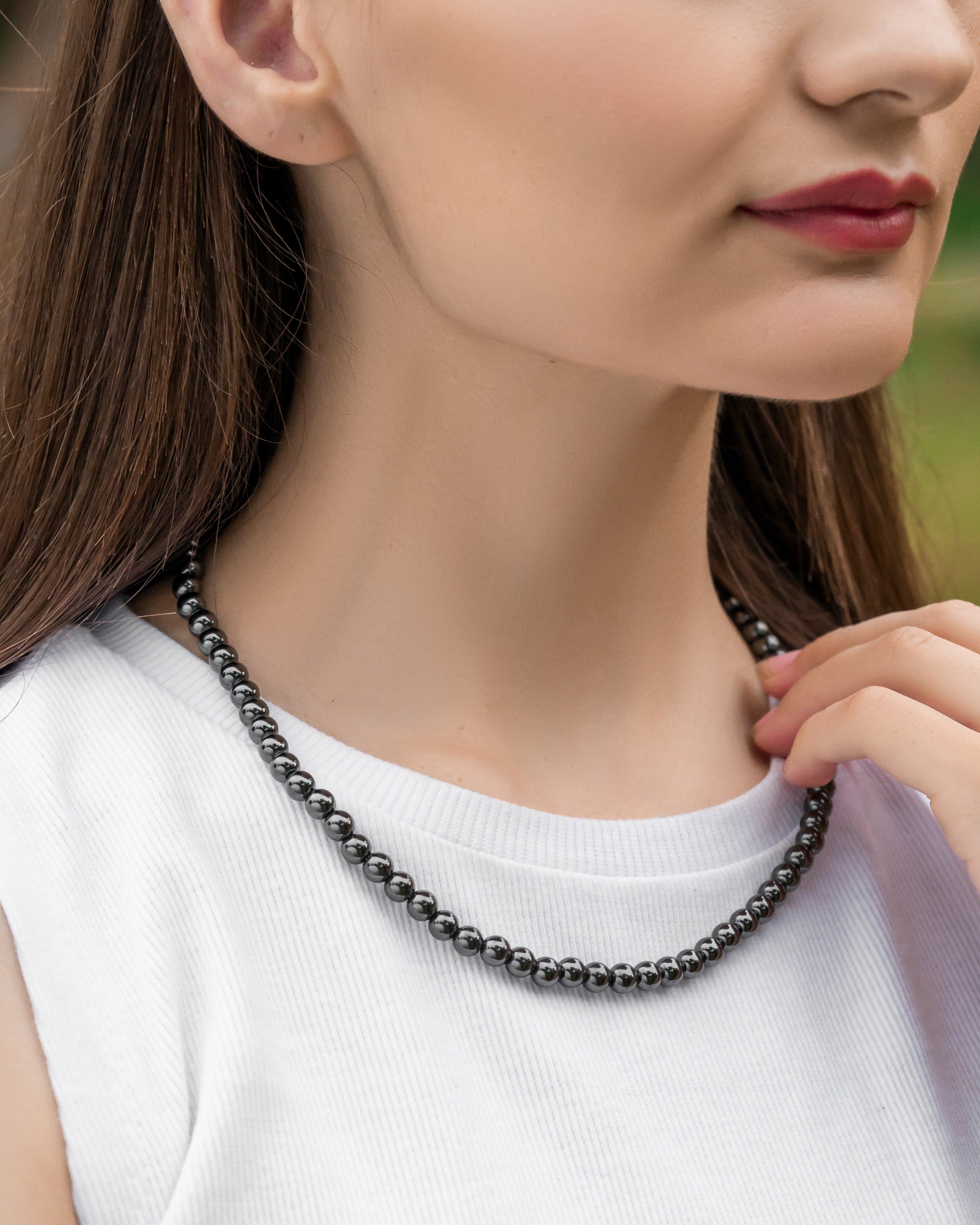 Magnetic Hematite Necklace (6mm Round Beads)