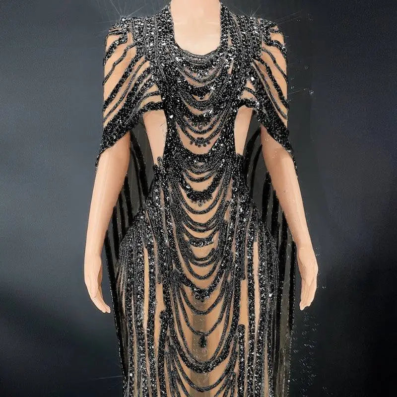 Red Beaded Celebrate Crystal Sequin Evening Gown