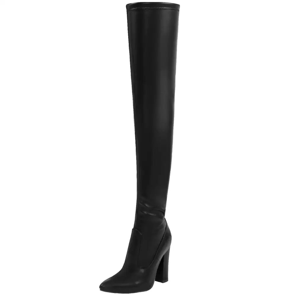 Red Glossy Pointed High Heel Over-the-Knee Boots