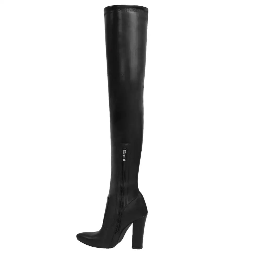 Red Glossy Pointed High Heel Over-the-Knee Boots