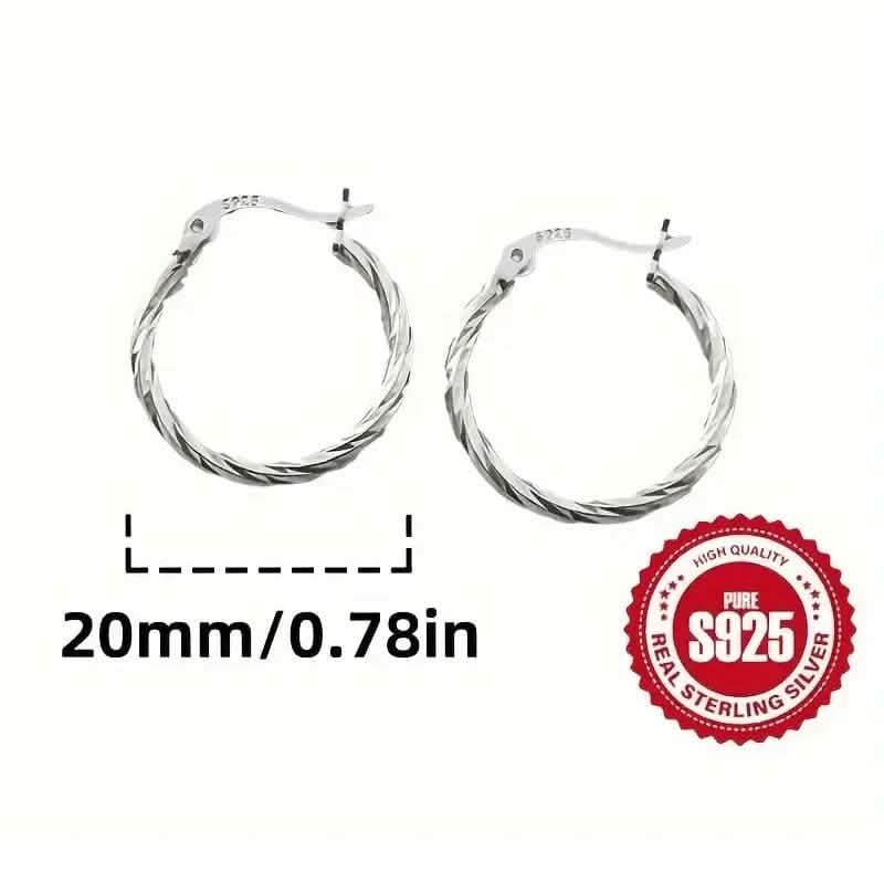 S925 Sterling Silver Geometric Twist Circle Hoop Earrings