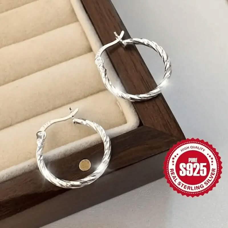 S925 Sterling Silver Geometric Twist Circle Hoop Earrings