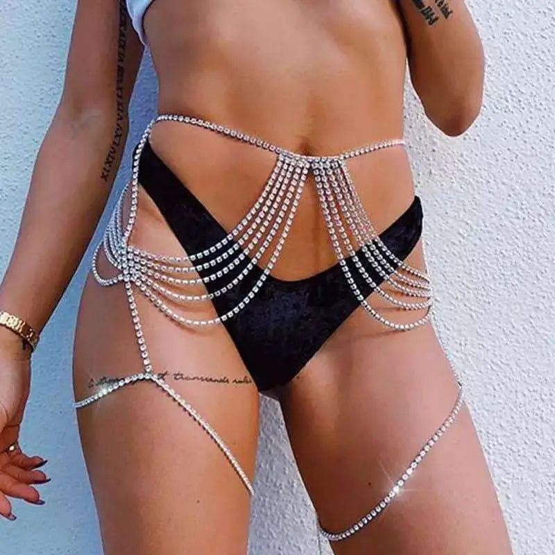 Silver Rhinestone Waist Chain Jewelry
