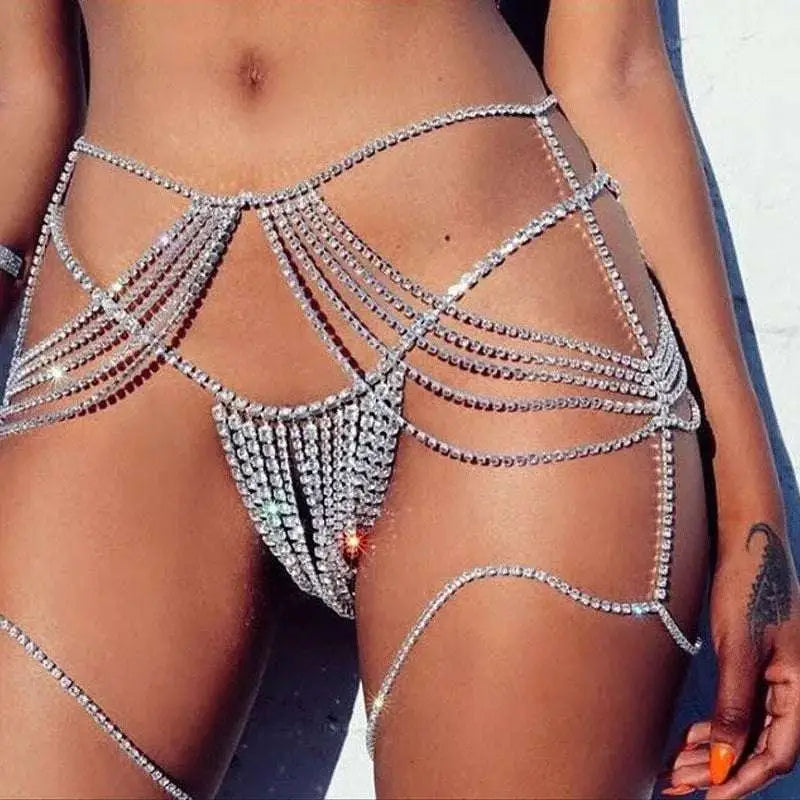 Silver Rhinestone Waist Chain Jewelry