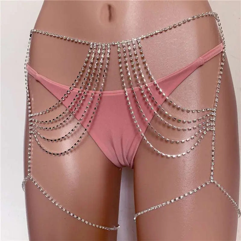 Silver Rhinestone Waist Chain Jewelry