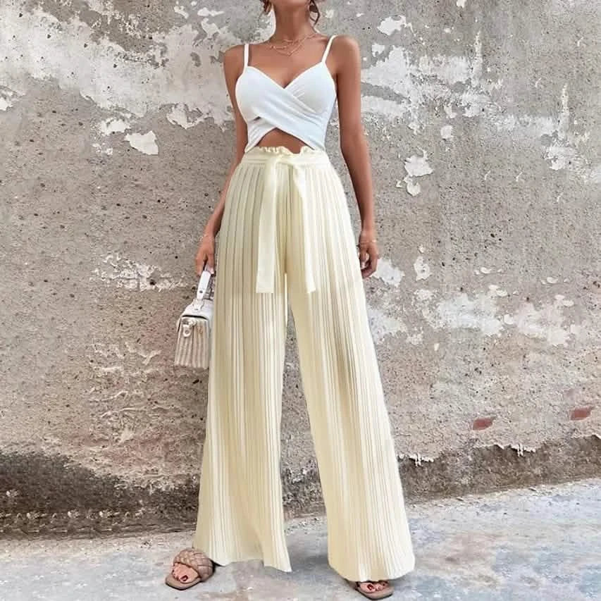 Women's High-Waisted Straight-Leg Strappy Pants
