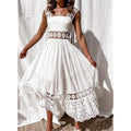 Women's White Sleeveless Solid Lace Panel Dress